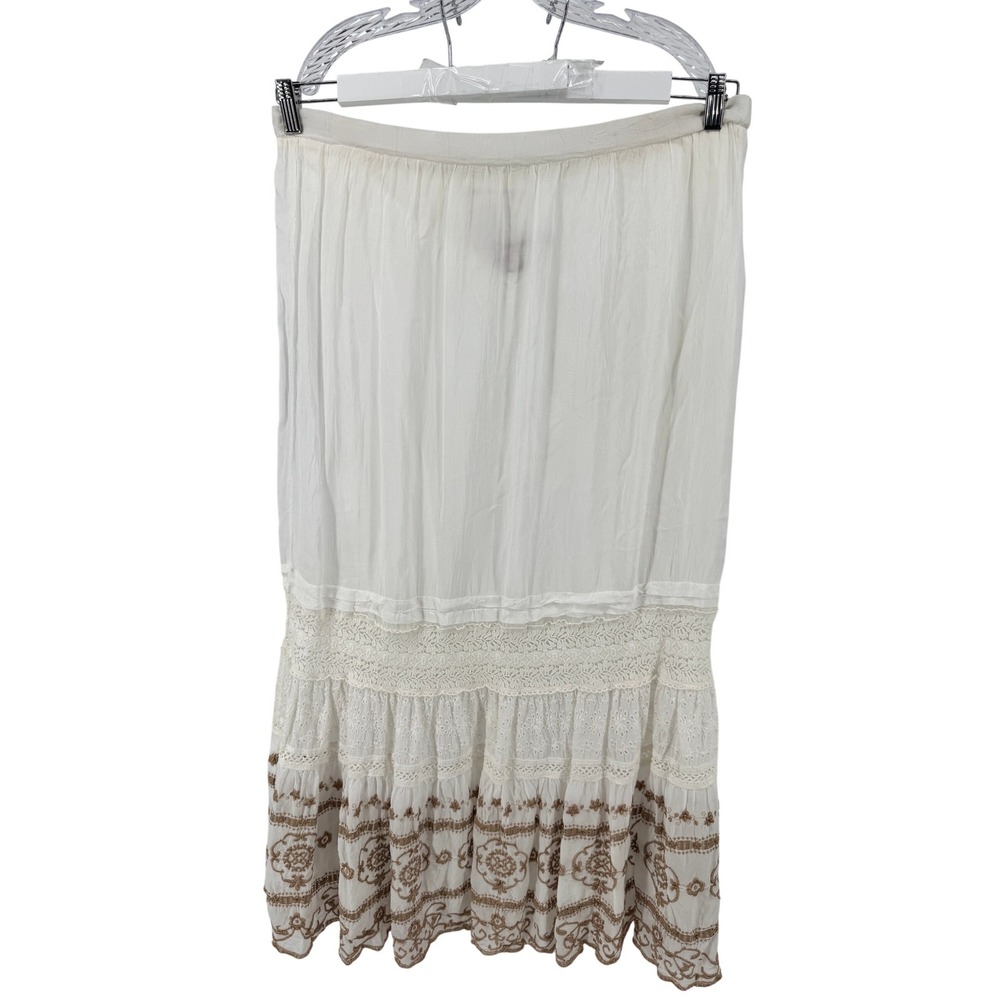 Johnny Was Maxi Skirt Small White Embroidered Eyelet Lace Tiered Boho Fairy